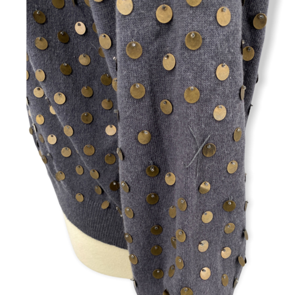Sundance Gray Wool Silk Knit Gold Dot Embellished Cardigan Sweater L - Picture 6 of 9